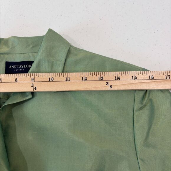 VTG Ann Taylor Iridescent Green Silk Sateen Pants Suit Womens 12P Church Easter - Picture 11 of 16